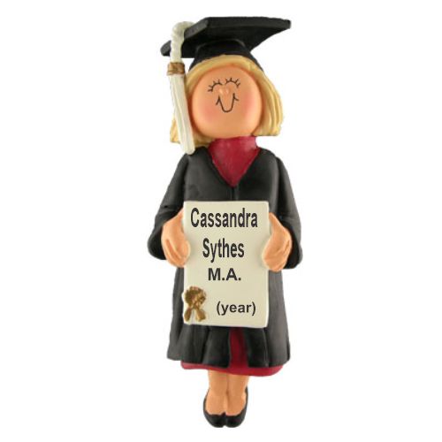 Graduation Christmas Ornament Blond Female Personalized FREE at PersonalizedOrnamentsMarket.com by Russell Rhodes