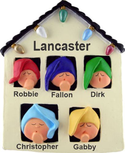 Family Christmas Ornament Early Xmas Morning for 5 Personalized FREE at PersonalizedOrnamentsMarket.com by Russell Rhodes