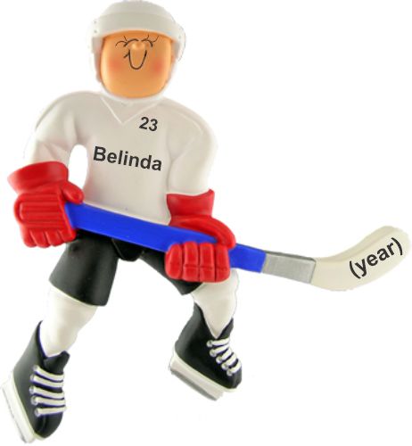 Ice Hockey Christmas Ornament Female Personalized FREE at PersonalizedOrnamentsMarket.com by Russell Rhodes