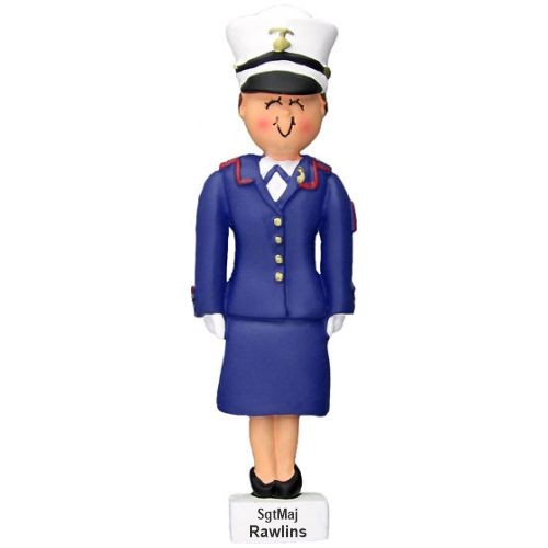 US Marine Christmas Ornament Brunette Female Personalized FREE at PersonalizedOrnamentsMarket.com by Russell Rhodes