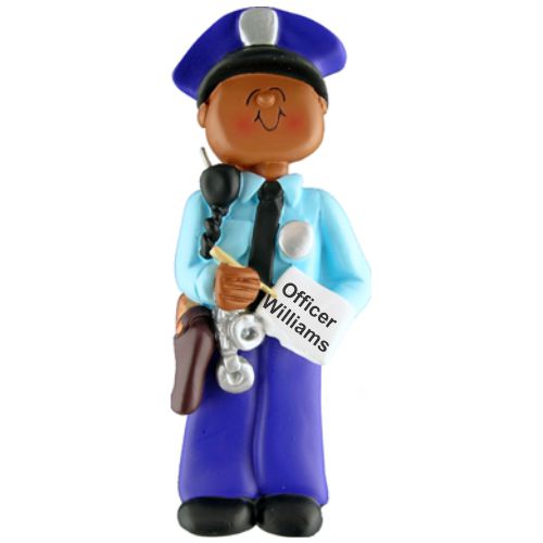 Police Christmas Ornament African American Male Personalized FREE at PersonalizedOrnamentsMarket.com by Russell Rhodes