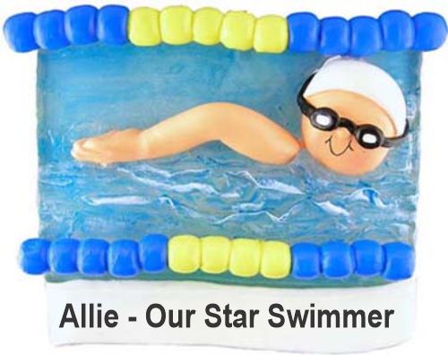 Swimming Christmas Ornament One More Lap to Go Personalized FREE at PersonalizedOrnamentsMarket.com by Russell Rhodes