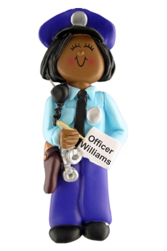 Police Christmas Ornament African American Female Personalized FREE at PersonalizedOrnamentsMarket.com by Russell Rhodes