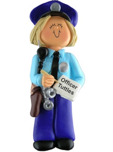 Police Academy Graduation Christmas Ornament Blond Female Personalized FREE at PersonalizedOrnamentsMarket.com by Russell Rhodes