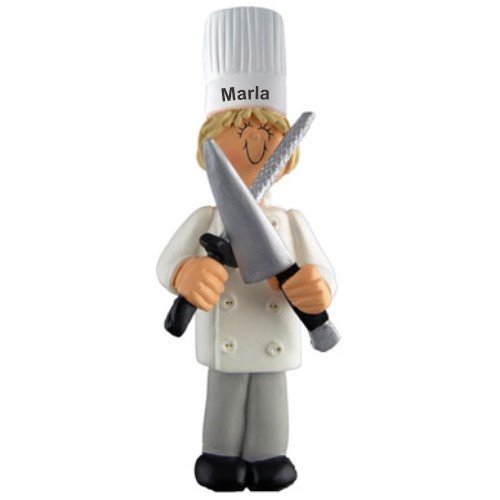 Culinary School Graduation Christmas Ornament Blond Female Personalized FREE at PersonalizedOrnamentsMarket.com by Russell Rhodes