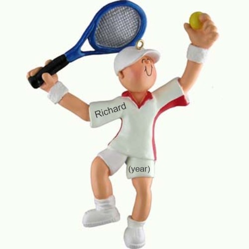 Tennis Christmas Ornament Male Personalized FREE at PersonalizedOrnamentsMarket.com by Russell Rhodes