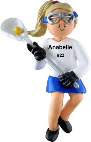 Lacrosse Christmas Ornament Blond Female Personalized FREE at PersonalizedOrnamentsMarket.com by Russell Rhodes