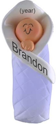 Baby Christmas Ornament Bundled Up Blue Personalized FREE at PersonalizedOrnamentsMarket.com by Russell Rhodes