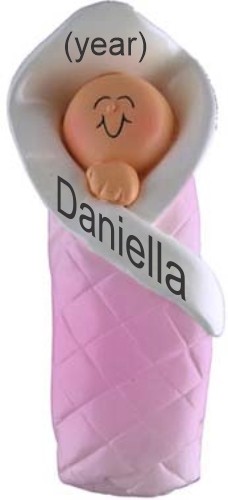 Baby Christmas Ornament Bundled Up Pink Personalized FREE at PersonalizedOrnamentsMarket.com by Russell Rhodes