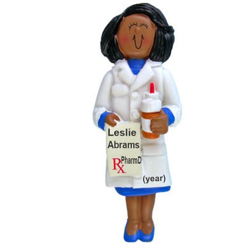 Pharmacy School Graduation Christmas Ornament African American Female Personalized FREE at PersonalizedOrnamentsMarket.com by Russell Rhodes