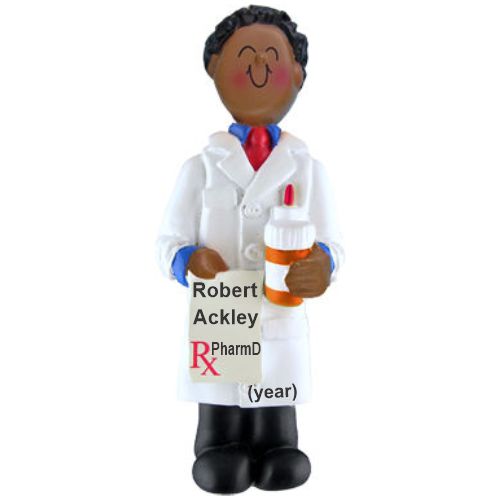 Pharmacy School Graduation Christmas Ornament African American Male Personalized FREE at PersonalizedOrnamentsMarket.com by Russell Rhodes