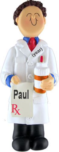 Pharmacist Christmas Ornament Brunette Male Personalized FREE at PersonalizedOrnamentsMarket.com by Russell Rhodes