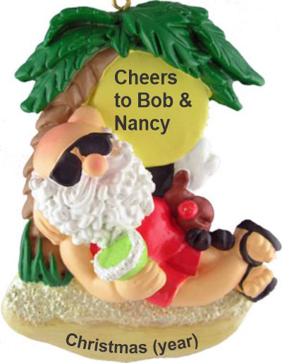 Beach Santa Christmas Ornament Personalized FREE at PersonalizedOrnamentsMarket.com by Russell Rhodes