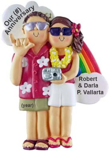 Anniversary Christmas Ornament Couple Both Brunette Personalized by RussellRhodes.com