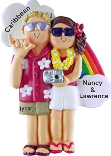 Wedding Christmas Ornament Honeymoon Couple Blond Male Brunette Female Personalized by RussellRhodes.com