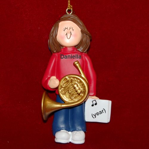 French Horn Christmas Ornament Virtuoso Brunette Female Personalized by RussellRhodes.com