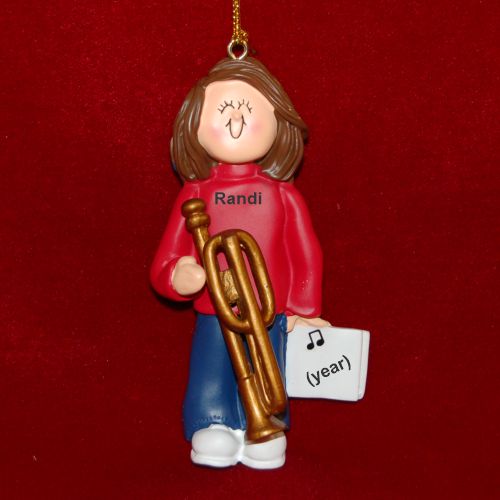 Trombone Christmas Ornament Virtuoso Brunette Female Personalized by RussellRhodes.com