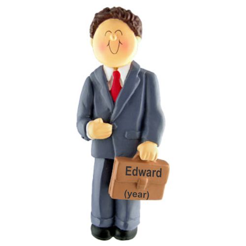 New Job Ornament Businessman Brunette Male Personalized FREE at PersonalizedOrnamentsMarket.com by Russell Rhodes