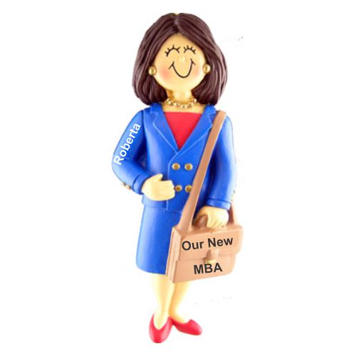 Business School Graduation Christmas Ornament Brunette Female Personalized by RussellRhodes.com