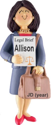 Law School Graduation Christmas Ornament Brunette Female Personalized by RussellRhodes.com