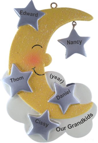 Ornament for Grandparents 5 Grandkids Moon & Stars Personalized by RussellRhodes.com