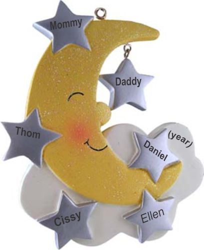 Family Christmas Ornament for 6 Moon & Stars Personalized by RussellRhodes.com