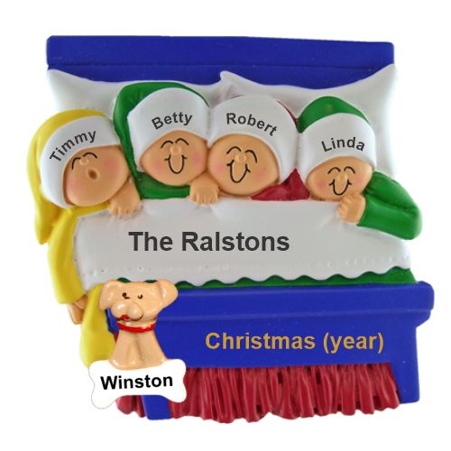 Family Christmas Ornament for 4 Christmas Morning with Pets Personalized by RussellRhodes.com