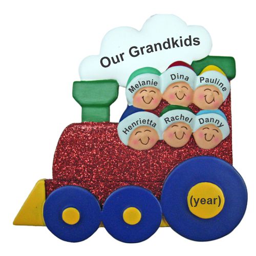 Ornament for Grandparents Christmas Ornament Holiday Train 6 Grandkids Personalized FREE at PersonalizedOrnamentsMarket.com by Russell Rhodes