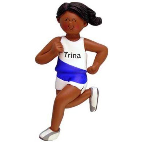 Cross-Country & Runner Christmas Ornament African American Female Personalized FREE at PersonalizedOrnamentsMarket.com by Russell Rhodes