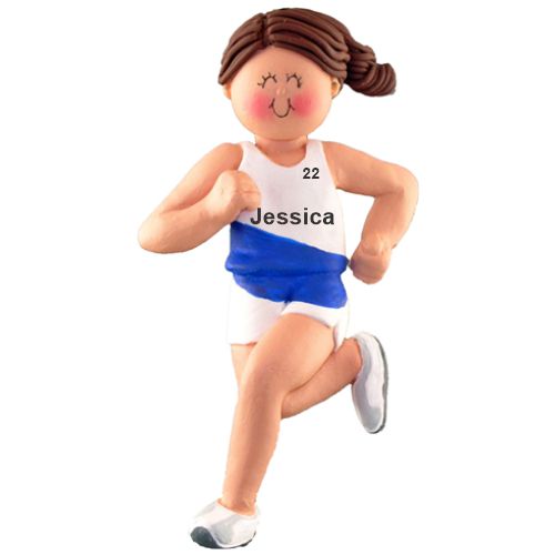 Cross-Country & Runner Christmas Ornament Brunette Female Personalized FREE at PersonalizedOrnamentsMarket.com by Russell Rhodes