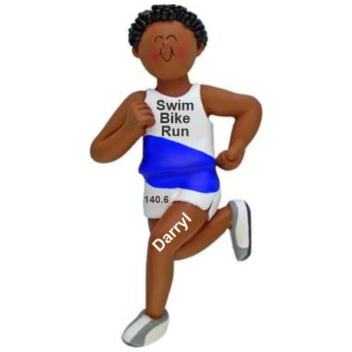 Triathlon Christmas Ornament African American Male Personalized FREE at PersonalizedOrnamentsMarket.com by Russell Rhodes