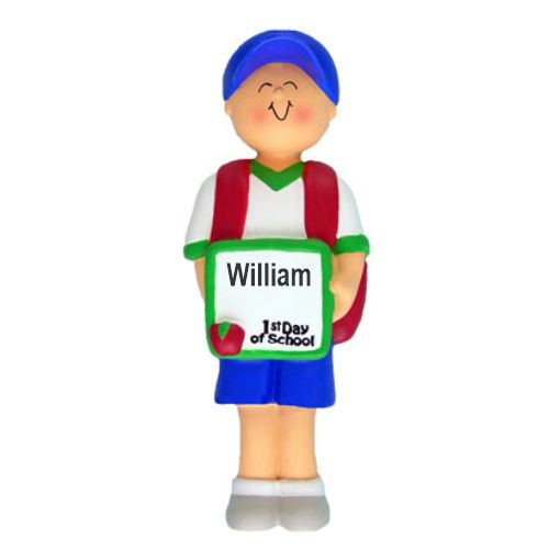 First Day of School Christmas Ornament Male Personalized FREE at PersonalizedOrnamentsMarket.com by Russell Rhodes