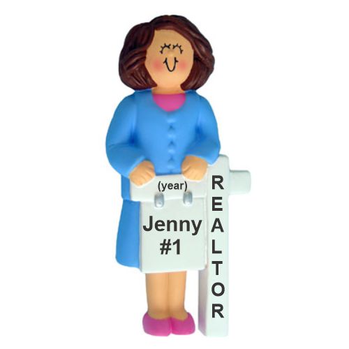 Realtor Christmas Ornament Brunette Female Personalized FREE at PersonalizedOrnamentsMarket.com by Russell Rhodes