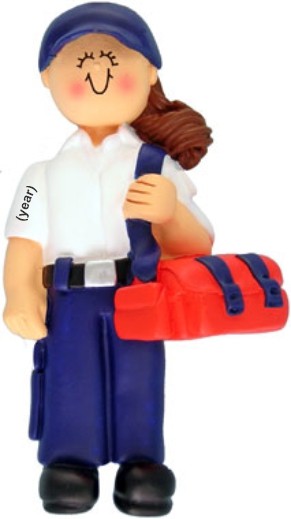 EMT Christmas Ornament Brunette Female Personalized FREE at PersonalizedOrnamentsMarket.com by Russell Rhodes