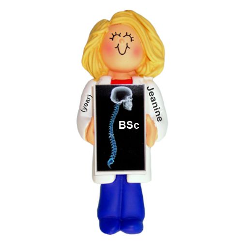 Chiropractor School Graduation Christmas Ornament Blond Female Personalized FREE at PersonalizedOrnamentsMarket.com by Russell Rhodes