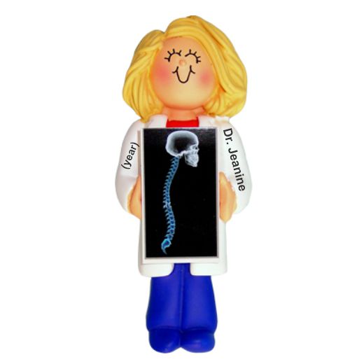 Chiropractor Christmas Ornament Blond Female Personalized FREE at PersonalizedOrnamentsMarket.com by Russell Rhodes