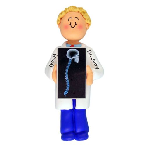 Chiropractor Christmas Ornament Blond Male Personalized FREE at PersonalizedOrnamentsMarket.com by Russell Rhodes