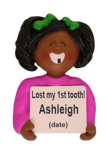 Lost a Tooth African American Female Christmas Ornament African American Female Personalized FREE at PersonalizedOrnamentsMarket.com by Russell Rhodes