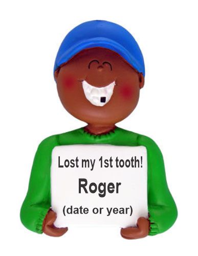 Lost a Tooth African American Male Christmas Ornament African American Male Personalized FREE at PersonalizedOrnamentsMarket.com by Russell Rhodes