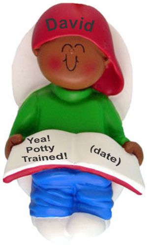 Potty Trained Christmas Ornament African American Male Personalized FREE at PersonalizedOrnamentsMarket.com by Russell Rhodes