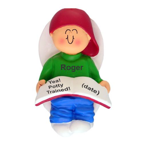 Potty Trained Christmas Ornament Male Personalized FREE at PersonalizedOrnamentsMarket.com by Russell Rhodes