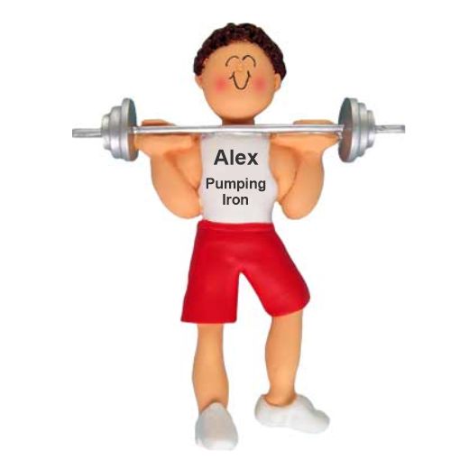 Weight Lifting Christmas Ornament Brunette Male Personalized by RussellRhodes.com