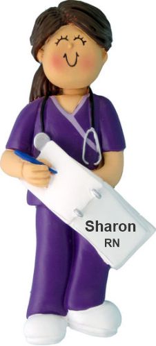 Nurse Graduate in Scrubs Christmas Ornament Brunette Female Personalized by RussellRhodes.com