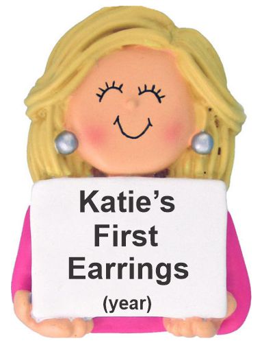 My First Earrings Christmas Ornament Blond Female Personalized by RussellRhodes.com