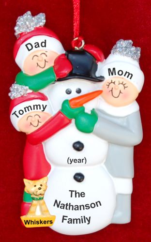 Family Christmas Ornament Making Snowman for 3 with Pets Personalized by RussellRhodes.com