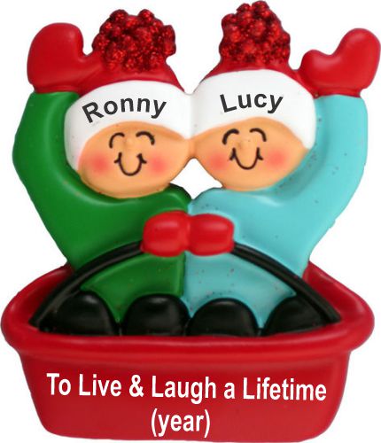 Couples Christmas Ornament Adventures in Sledding Personalized by RussellRhodes.com