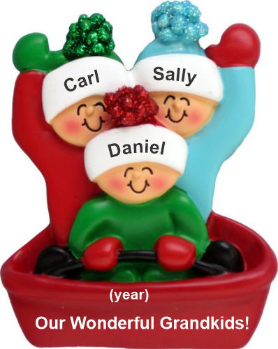 Grandparents Christmas Ornament Adventures in Sledding 3 Grandkids Personalized by RussellRhodes.com