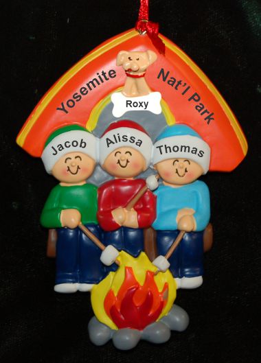 Camping Christmas Ornament Our 3 Kids with Pets Personalized by RussellRhodes.com