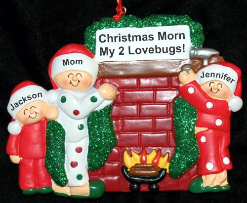 Single Mom Christmas Ornament Winter Morn with 2 Kids Personalized by RussellRhodes.com