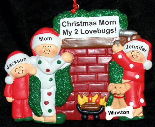 Single Mom Christmas Ornament Winter Morn with 2 Kids with Pets Personalized by RussellRhodes.com